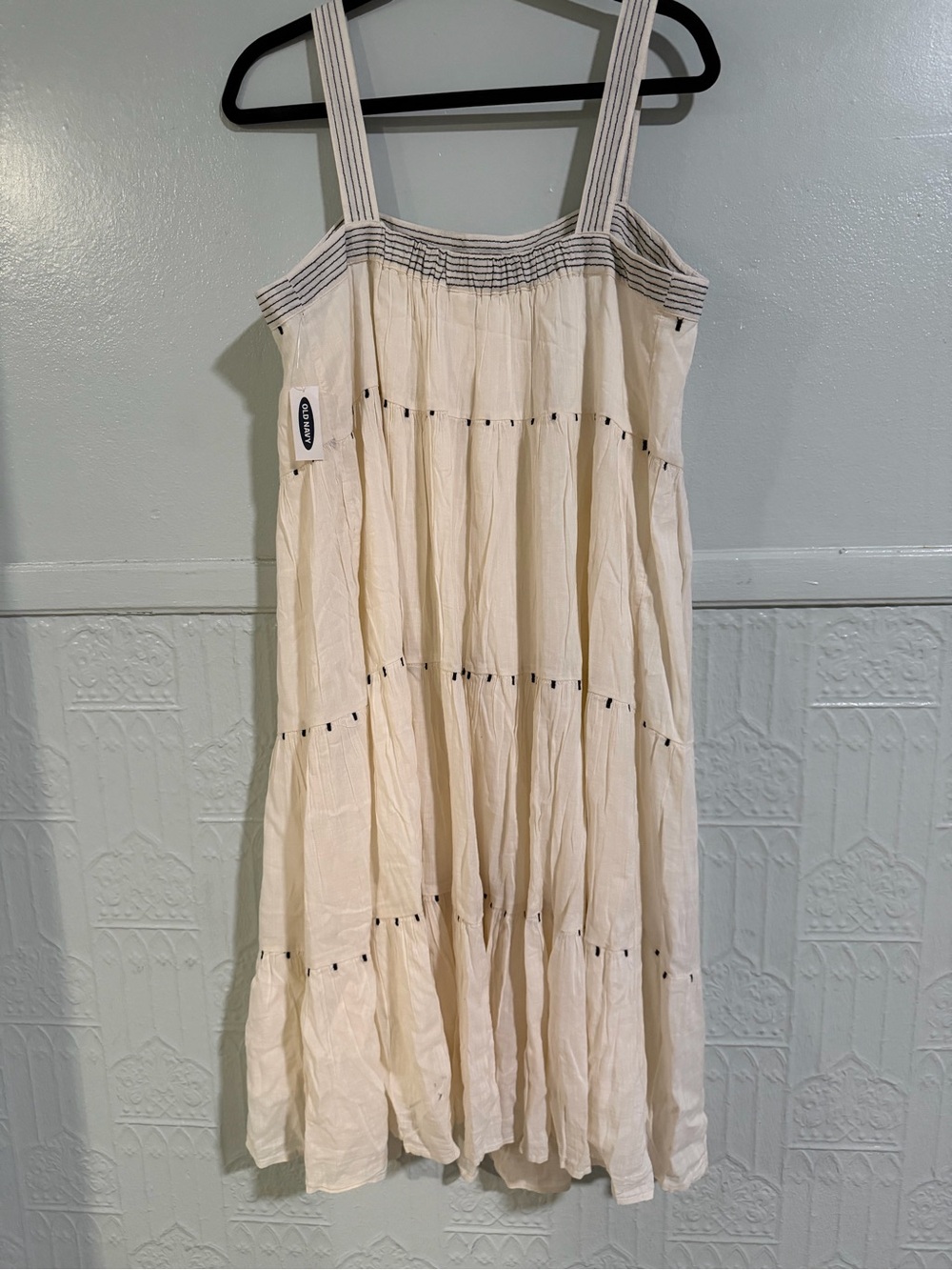 Old Navy Cream Tiered Sundress with Black Stitching